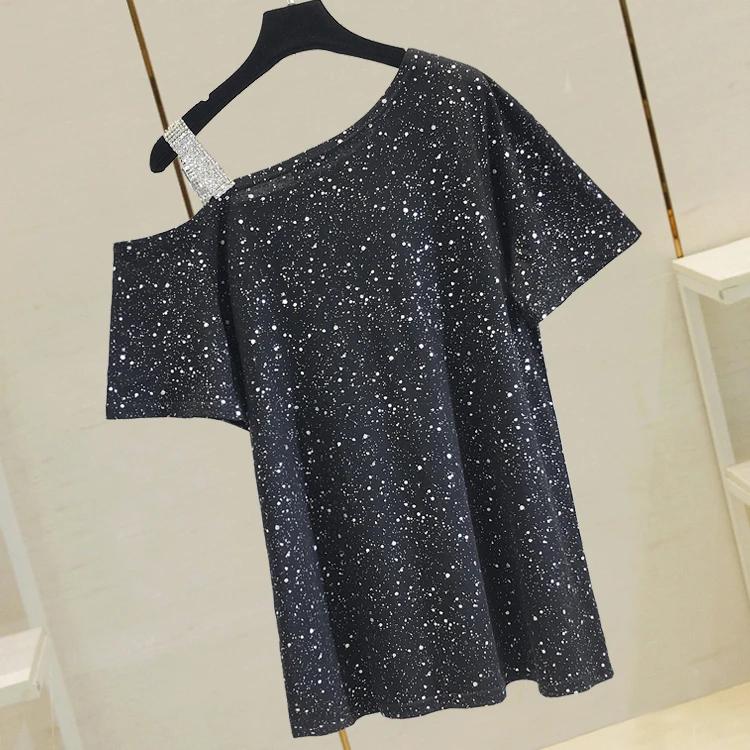 Leaky Shoulder T-shirt Female Short-sleeved Loose