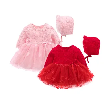 

2019 New Autumn Infant Baby Kids Girls Party Lace Princess Dress Clothes Outfits dress+hat 0116