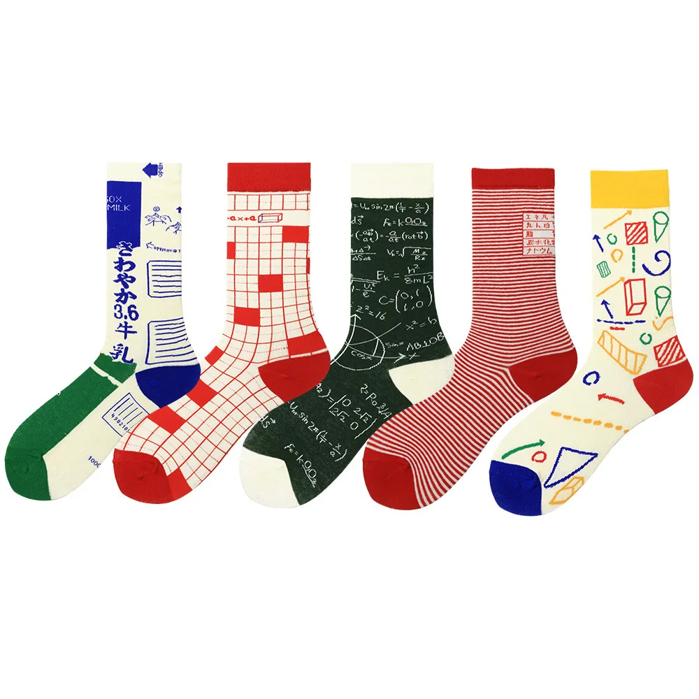 

New 2019 Autumn Winter Men Socks Harajuku Style Funny Function Math Printing Happy Socks Hip Hop Kawaii Combed Cotton Socks