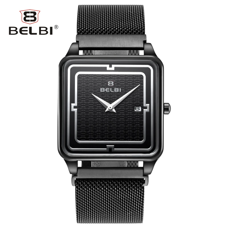 

BELBI Stainless Steel Quartz Men Watch Top Brand Luxury Wristwatch Fashion Casual Boutique Black Watches Relojes