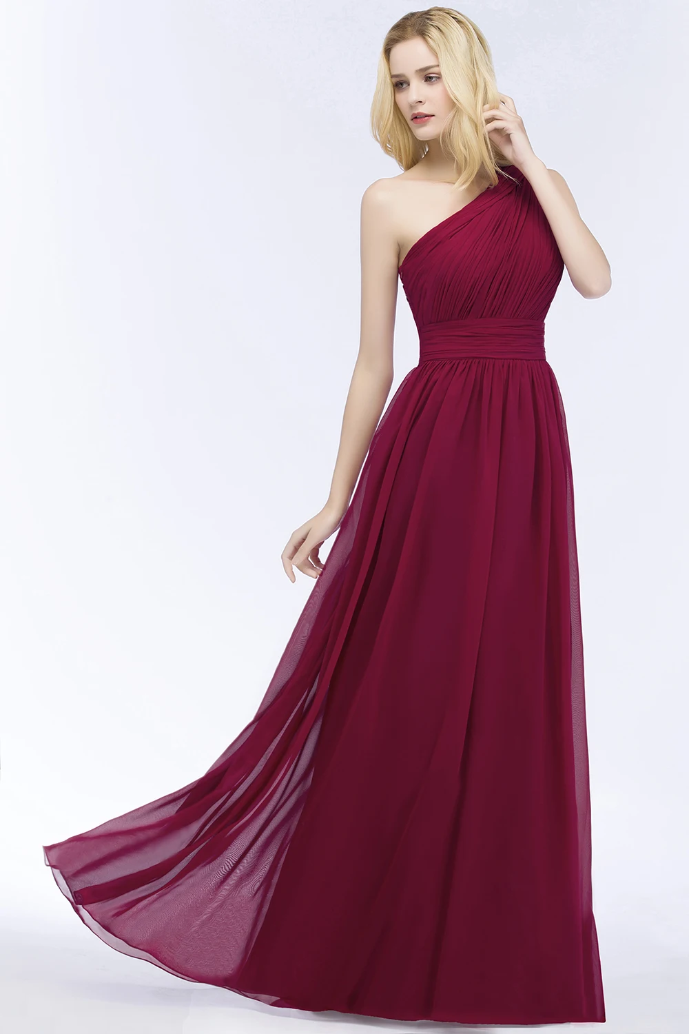 Robe demoiseur d'honneur 2 стиля V шеи/одно плечо бордовые платья подружек невесты длинные шифон выпускное платье вечерние платья