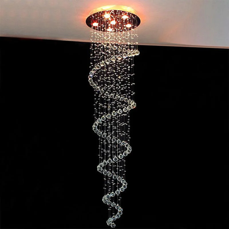 

Luxury Modern Large Big D55*H250cm Stair Long Spiral Crystal Chandelier Lighting Fixture for Staircase Rain Drop Pending Lamp