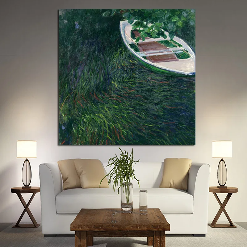

Print Claude Monet Impression The Boat Landscape Oil Painting on Canvas Art Wall Picture Canvas Poster for Living Room La barque