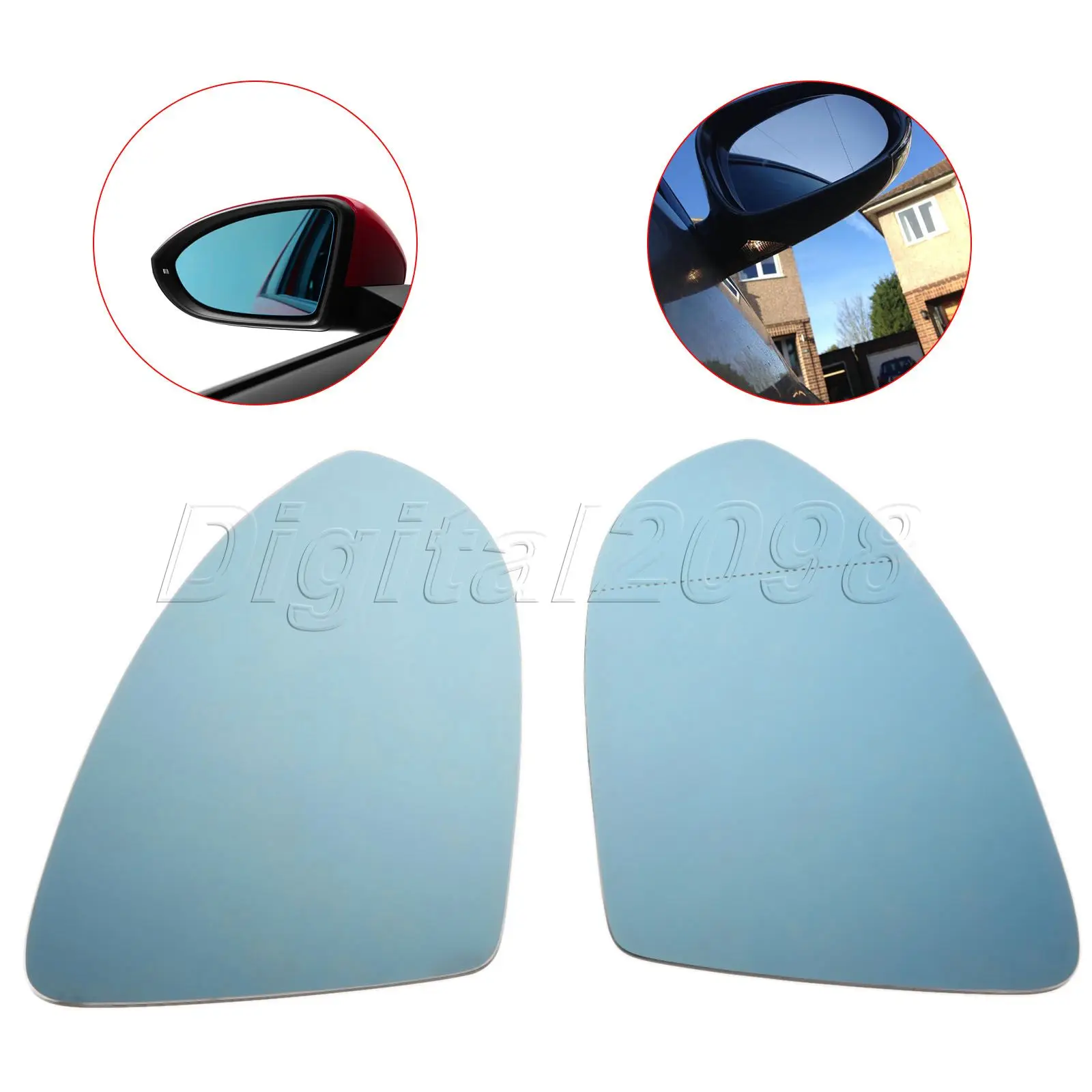 2Pcs Heated Door Wing Mirrors Glass Blue For VW Golf 2013 2016 Mk7 Heated Side Mirror Heating
