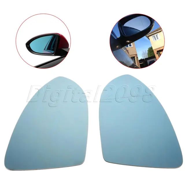 2Pcs Heated Door Wing Mirrors Glass Blue For VW Golf 2013 2016 Mk7