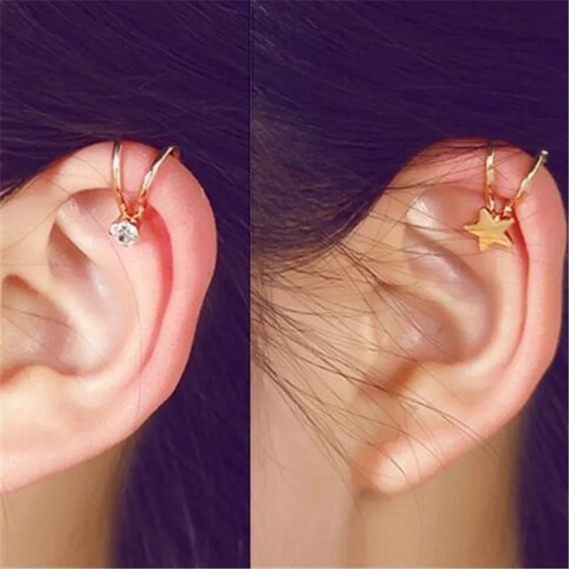 

Olaru Fashion Jewelry Gold Color Crystal Star Cross Heat Clip Earrings Woman New statement metal Earcuff Ear earing trendy 1PCS