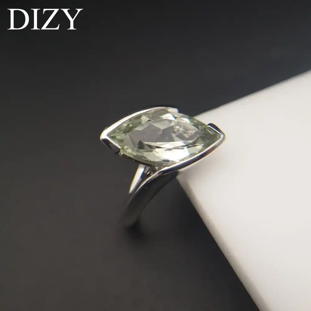 genuine natural green amethyst ring marquise cut sterling silver ring green gemstone ring