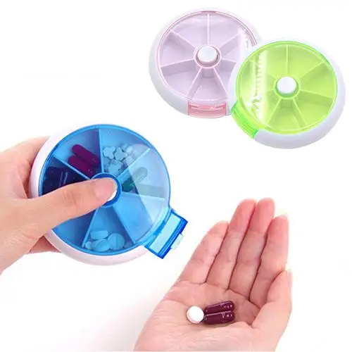 

Portable Storage Pills Organizer Round Case Medicine Box for Outdoor Activities