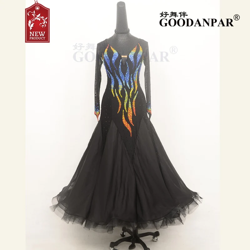 

ballroom dance competition dresses NEW Design Woman Modern Waltz Tango Dance Dress standard sexy dress black Long Sleeve
