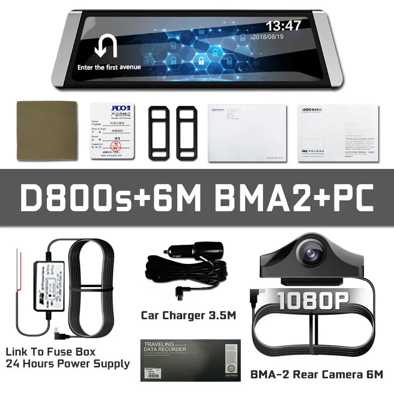 JADO D800s X7 Dash Cam Stream зеркало заднего вида LDWS gps трек 10 ips сенсорный экран Full HD 1080 P