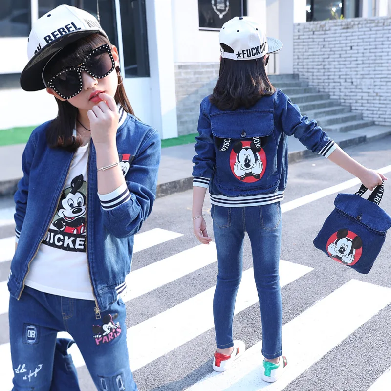 

Children Clothing 6 8 9 10 11 12 Years Girls Clothes Suit Cartoon Jacket Cotton Long Sleeve T-shirt Jeans Boys Clothes Sets 3pcs