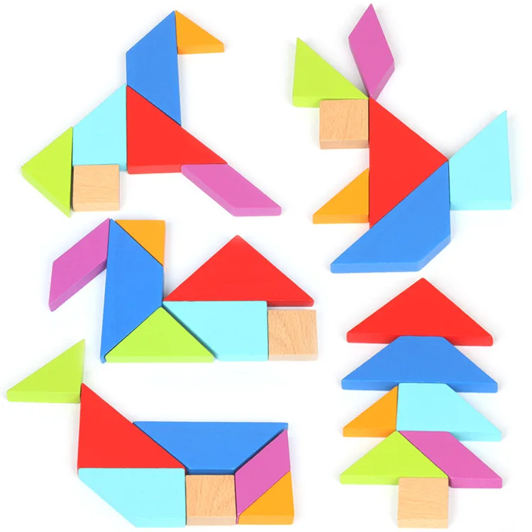 Деревянные Tangram 7 частей головоломки Красочные Игры Интеллектуальные Обучающие игрушки для детей