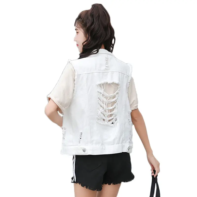 girls white denim vest