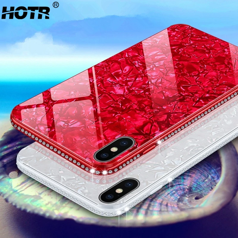 

Bling Diamond Tempered Glass Case for iphone X XS XR XS Max for Apple 6 6s 7 8 Plus Luxury Shiny Rhinestone Back Protect Cover