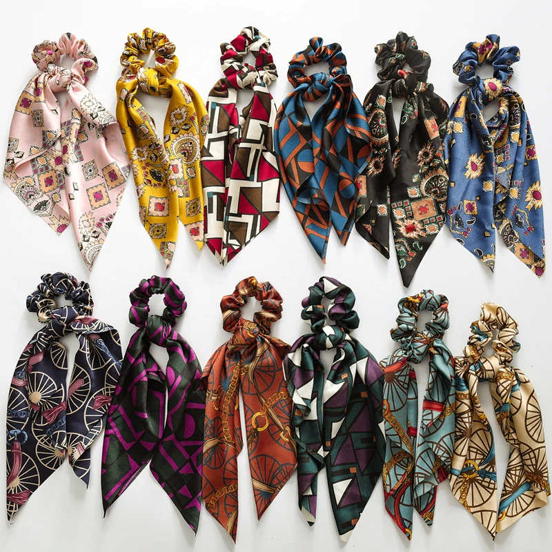 Fashion Floral Single Printed Scrunchie Elastic Hair Band For Women Hair Scarf Bows Rubber Ropes Girls Hair Ties Hair Accessory 100pcs earrings tags packing card jewelry card tag printed colorful earring necklace display cards accessory wholesale