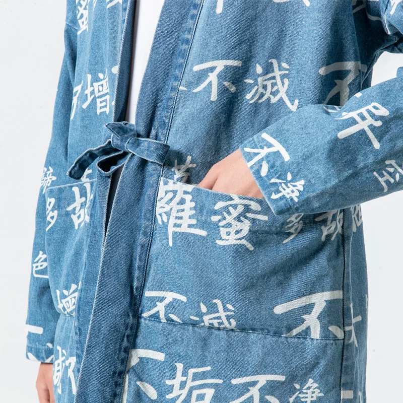 Men Streetwear Hip Hop Fashion Casual Denim Jacket Male Chinese Print Jean Cardigan Coat Harajuku Kimono Jacket Men Streetwear Hip Hop Fashion Casual Denim Jacket Male Chinese Print Jean Cardigan Coat Harajuku Kimono Jacket