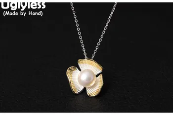 

Uglyless Real S925 Sterling Silver Flower Pendant Necklace with Chains Women Elegant Natural Pearls Jewelry Design Sector Bijoux
