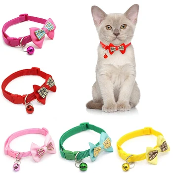 

1pc Candy Color Adjustable Kitten Collars Dog Cat Pet Bow Tie Bell Bowknot Collar Necktie Puppy