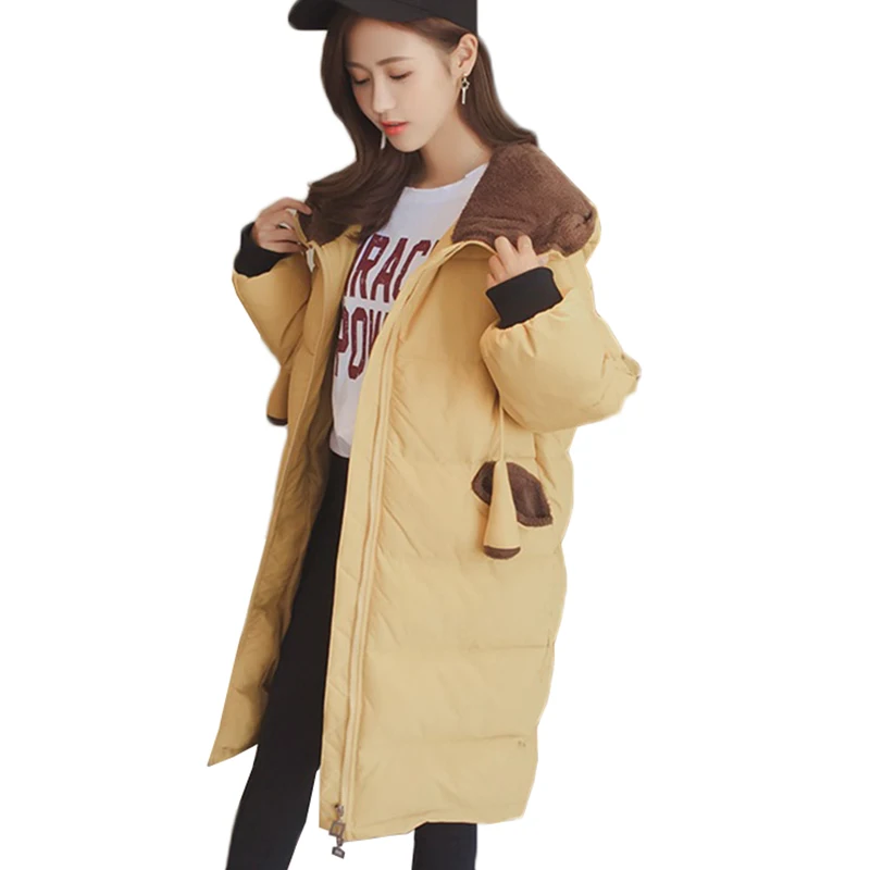 Парка женская зимняя куртка пуховое хлопковое пальто новая модная верхняя одежда с капюшоном плотное хлопковое стеганое свободное супер теплое женское длинное пальто Z66 - Цвет: yellow