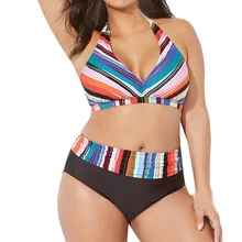 Сексуальный купальник для женщин из двух частей в полоску, комплект бикини с бретелькой через шею, бандаж, пуш-ап, мягкий купальник бикини, пляжная одежда, купальный костюм FFE10