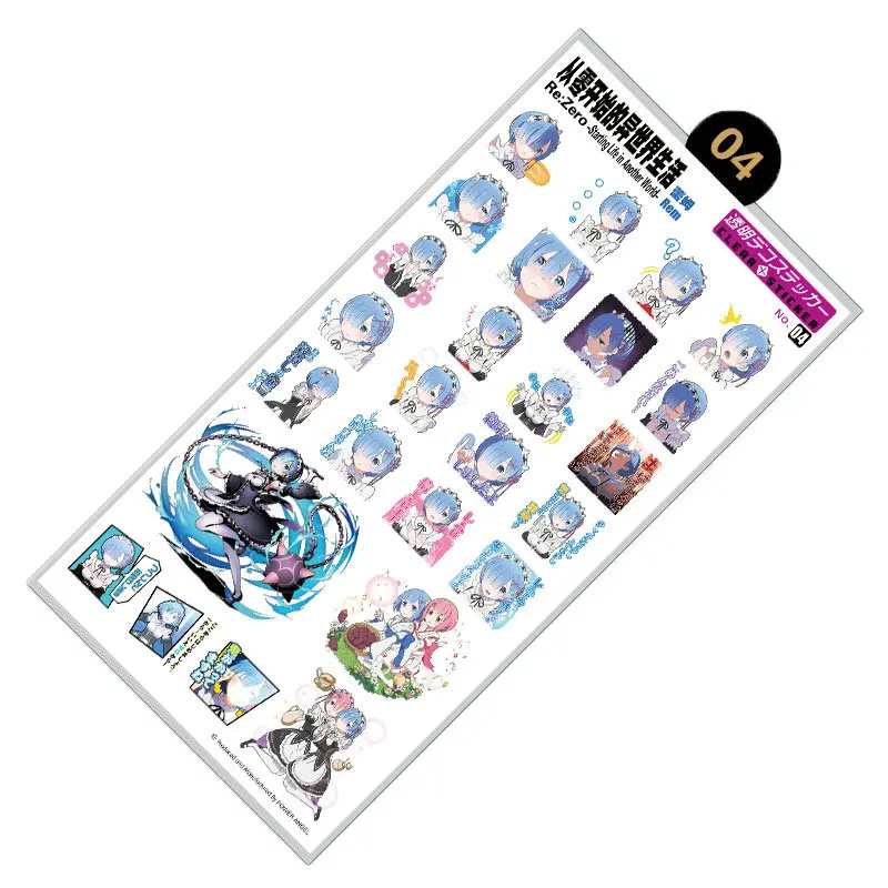 4pcs/lot Re: Zero Kara Hajimeru Isekai Seikatsu Anime Stickers Laptop Phone Plastic Transparent Decal Toy Sticker