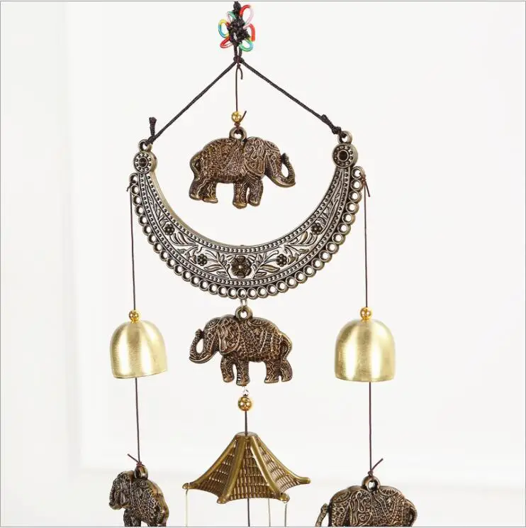 

2019 Retro Half Crescent Metal Bell Wind Chime Ornaments Elephant Love Lucky Car Hanging Decor Pendant