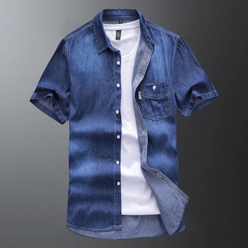 Camisa мужские джинсовые рубашки с коротким рукавом, мужская рубашка, брендовая одежда, повседневная Облегающая рубашка, Camisa Social Striped Masculina Chemise Homme