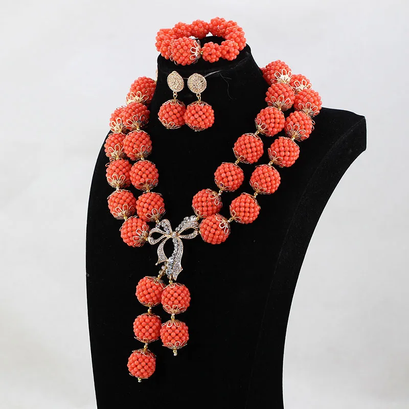 Новые Коралловые шарики из бисера Элегантные женские свадебные коралловые ожерелье комплект ювелирных изделий нигерийские украшения для свадебного наряда набор Рождественский подарок ABH681