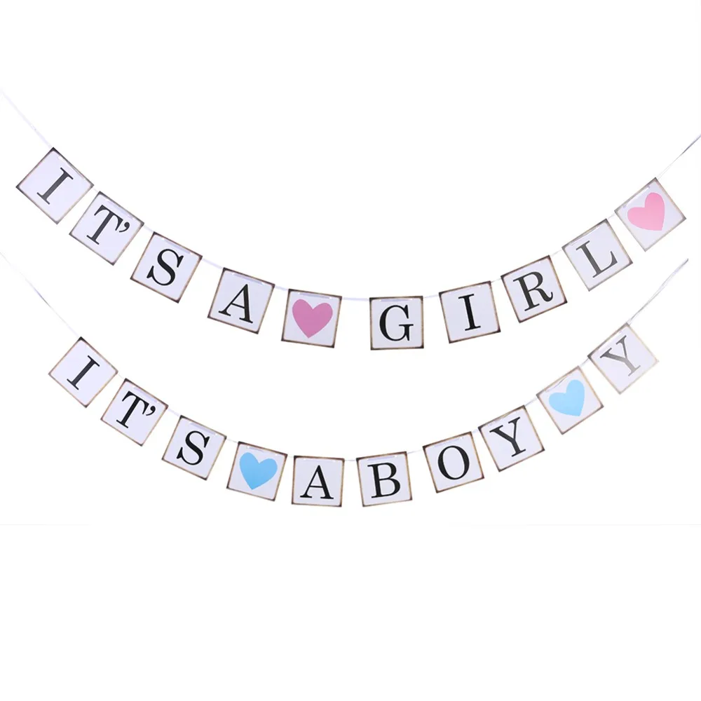 

1Set Paper Flag Its a Boy/Girl Banner Baby Shower Gender Reveal Party Garlands 1st Birthday 1 Year Newborn Decoration Bunting
