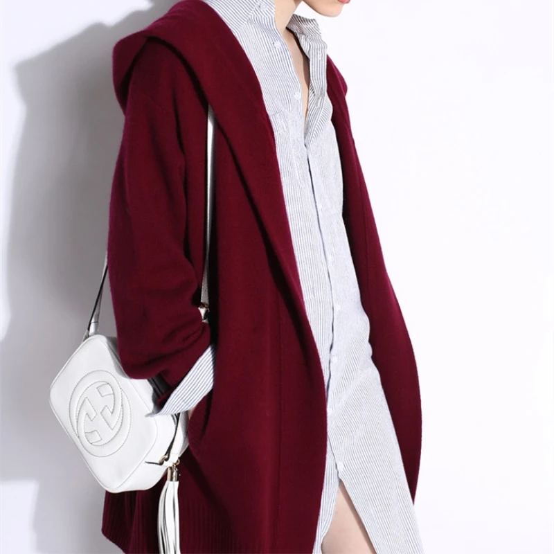

MVLYFLRT Autumn and Winter New Lazy Loose Thick Sweater Coat Woman V-neck Knit Coat Long Knit Large Size Cashmere Cardigan