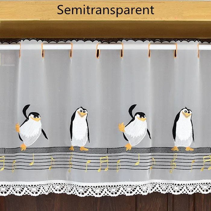 Половина занавески хлопок шкаф занавес кружево вышивка подол прекрасные Пингвины Рождество Штора для шкафа для двери кухни - Цвет: Semitransparent