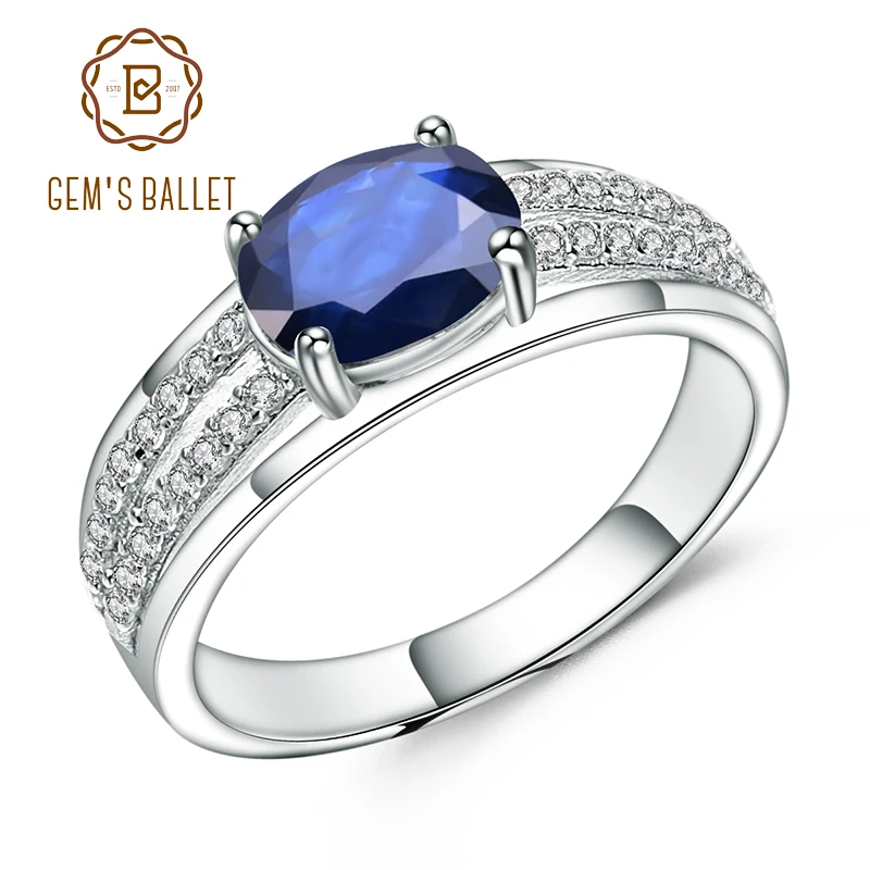 GEM'S BALLET 1.66Ct овальное натуральное синее сапфировое кольцо из драгоценных камней 925 пробы Серебряное обручальное кольцо кольца для женщин хорошее ювелирное изделие