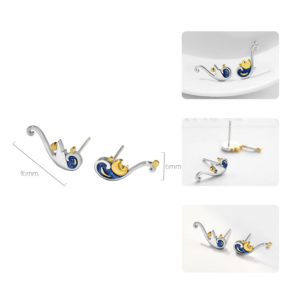Goede Thaya 925 Zilveren Oorbellen Van Gogh S Glitter Gold Moon Star Stud Oorbellen Bohemian Vintage Emaille Party Sieraden Voor Vrouwen