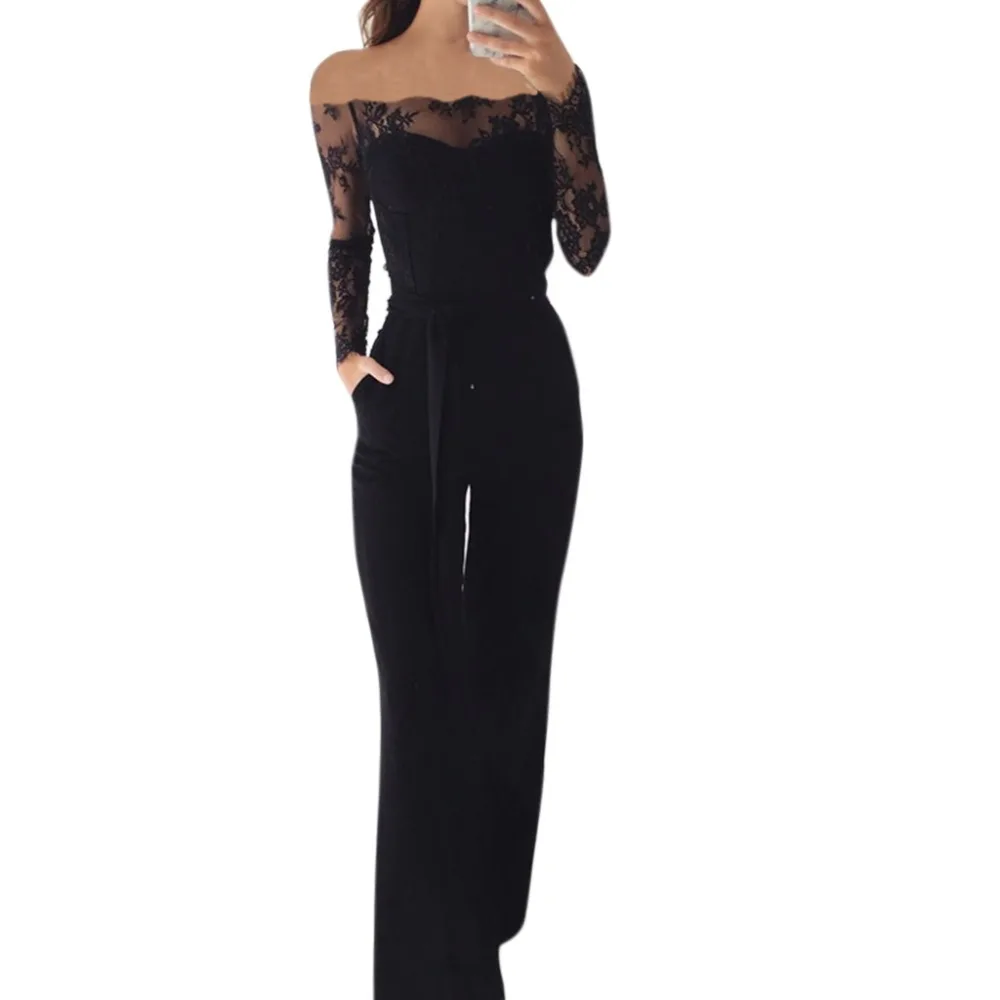 

Elegant Off shoulder Lace Rompers Jumpsuit Sexy Long Trousers Overalls Jumpsuit
