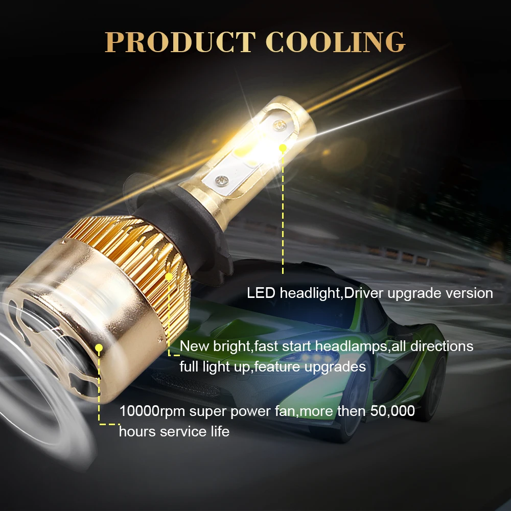LEADTOPS 2 шт. 3000K H4 светодиодный H7 H11 H8 HB4 H1 H3 HB3 Авто S2 лампы для автомобильных фар 8000LM