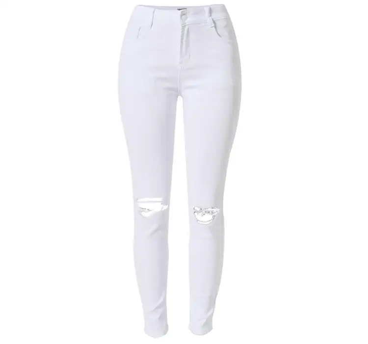ladies white ripped skinny jeans