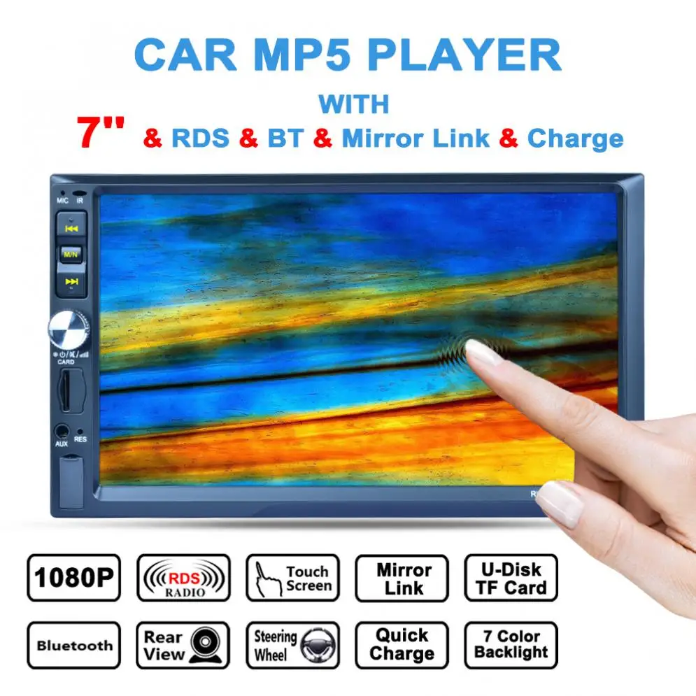 

7 Inch 2 Din Digital 12V Bluetooth Auto Multimedia Car Stereo MP5 Player AM / FM / RDS Radio Support Aux In / Rear View Camera