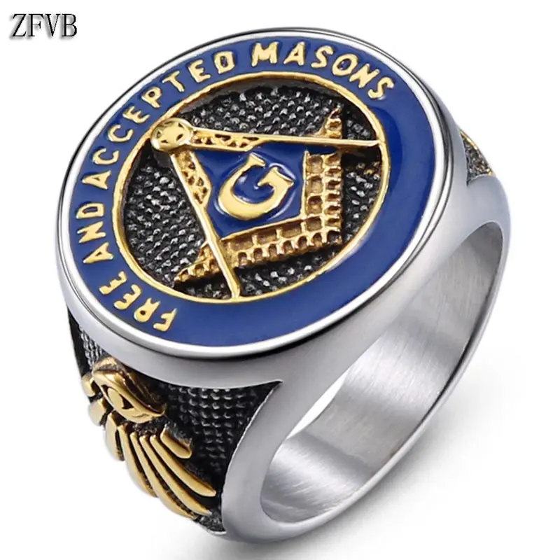

ZFVB NEW Masonic Signet Rings Male Women Gold color Freemason Ring Stainless Steel Hiphop Fashion Party Charm Men Jewelry Gift