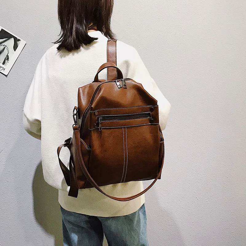 Fashion Women Rivet Backpack Pu Leather Female Backpacks School Backpack For Teenage Girls Female single shoulder bags Mochila (9)
