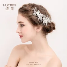 Handmade penteia o cabelo de Noiva tiara floral mulheres pérola jóias tiarawedding hairband acessórios para o cabelo