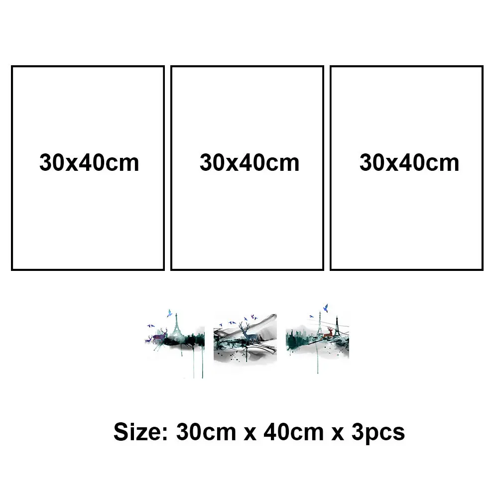 40*60 см* 3 нетканый Триптих нарисованный олень ходьба в городе украшение дома печать картины без рамки