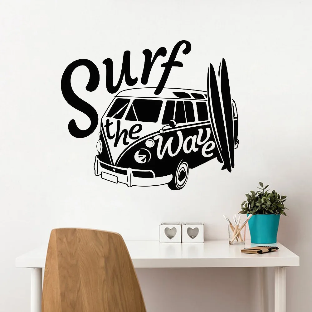

Surf the Wave Wall Decal Surfing Sticker Home Decor Living Room Bedroom Travel Holiday Wall Vinyl Stickers Art Mural Decasl D963