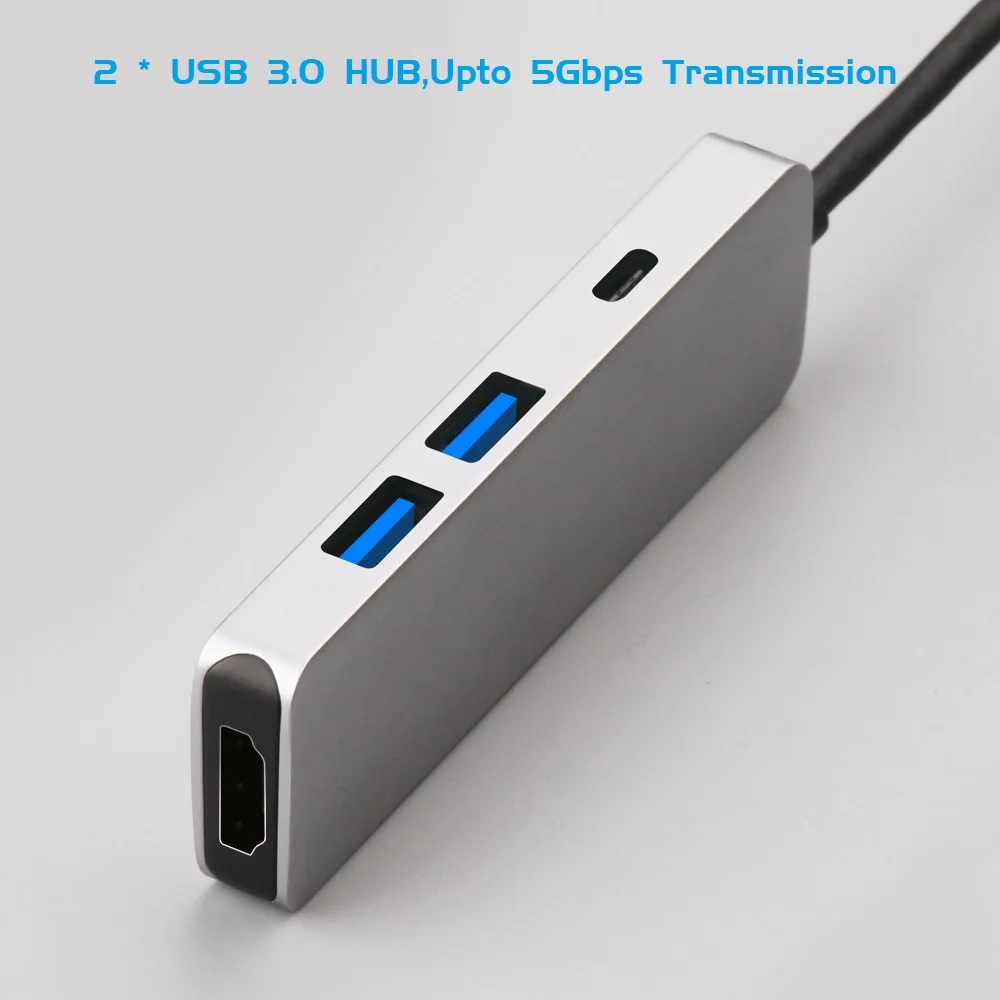 Дешево Тип с разъемами типа c и 2 Порты и разъёмы USB3.0 HUB + 4 K HDMI + зарядка PD серебро Алюминий сплав OTG адаптер font b usb b font концентратор конвертер для Mac Book Xiaomi