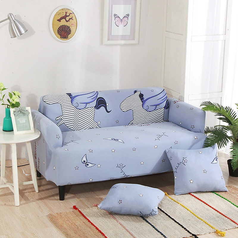 cheap Blue Pony Pattern Sofa Cover Tightly All Inclusive Wrap Single Double Three Four Seat Sofa Cover Elasticity Sofa Cover 4 Size