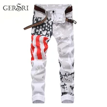 Gersri мужские повседневные американский флаг, США печатные джинсы для мужчин s граффити печати белые хип-хоп модные брюки Slim Fit брюки для мужчин