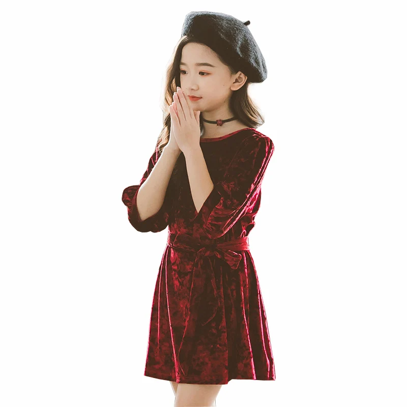 

2019 Spring Summer Girls Velvet Dress fashion Baby Kids Party Frocks Princess Mini Dresses Children Clothing 2 3 4 6 8 10 12 yrs