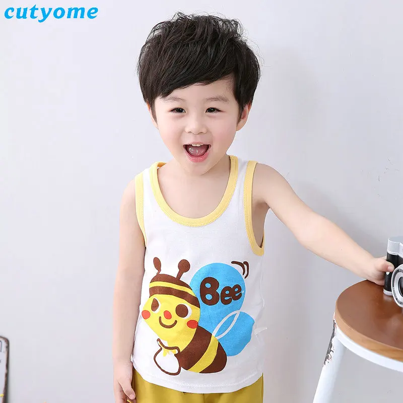 Cutyome 2pcslot Kids Boys Girls Cotton T-shirt Sleeveless Animal Printed Top Tee Children Clothing Baby Boy Girl Clothes 1-4Y (41)
