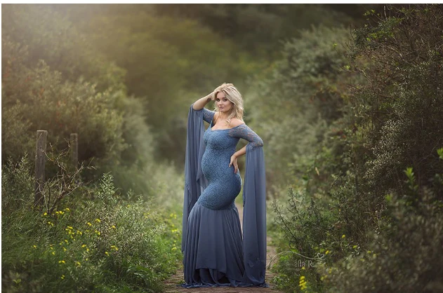 Новые платья для беременных для фотосессии беременность фотография Реквизит сексуальный v-образный вырез синий шифон кружева труба платья для беременных