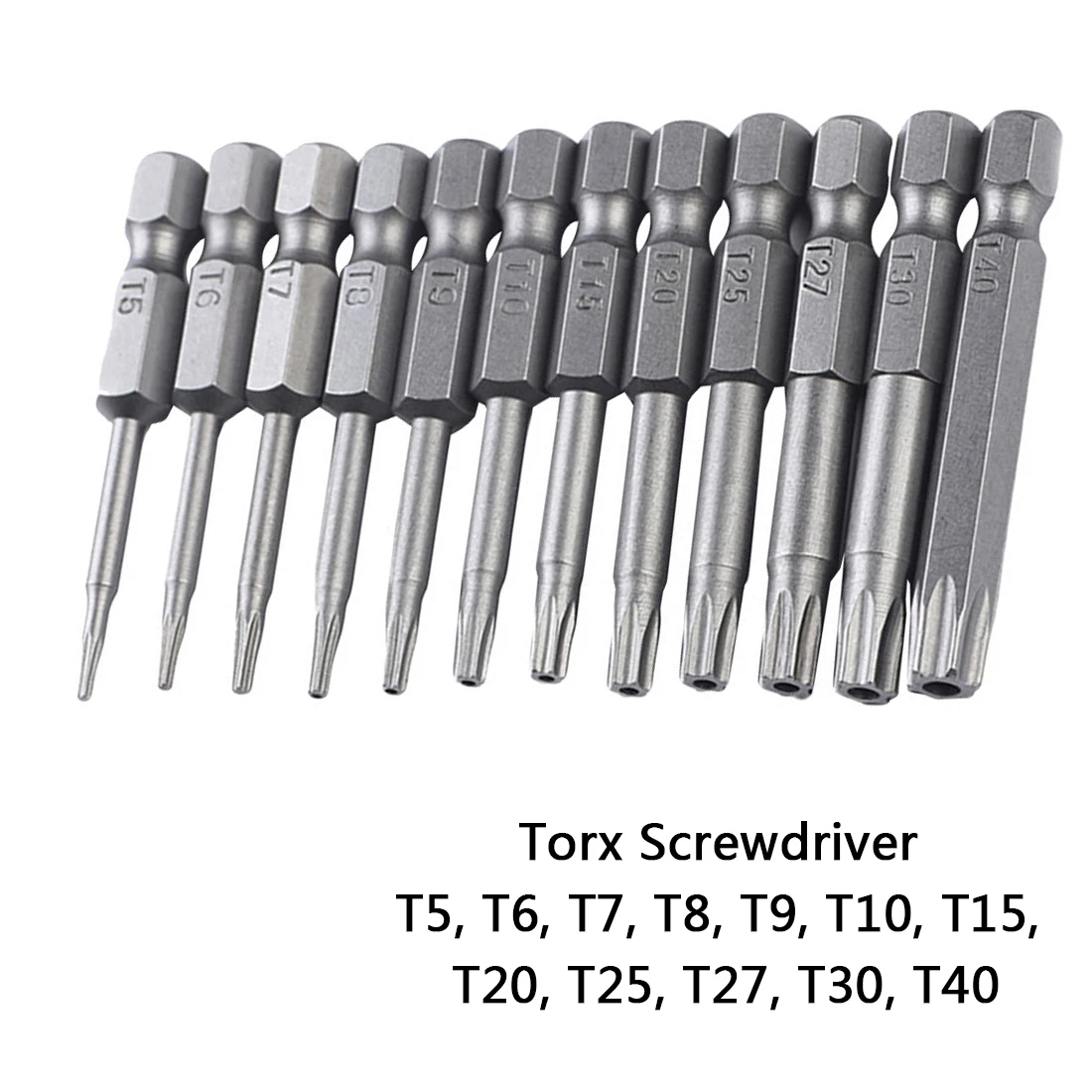 

1/4" Magnetic Torx Screwdriver Bits Kit 12pcs T5-T40 Tamper Proof Screwdriver Drill Bit Hex Torx Flat Head Hand Tools 50mm