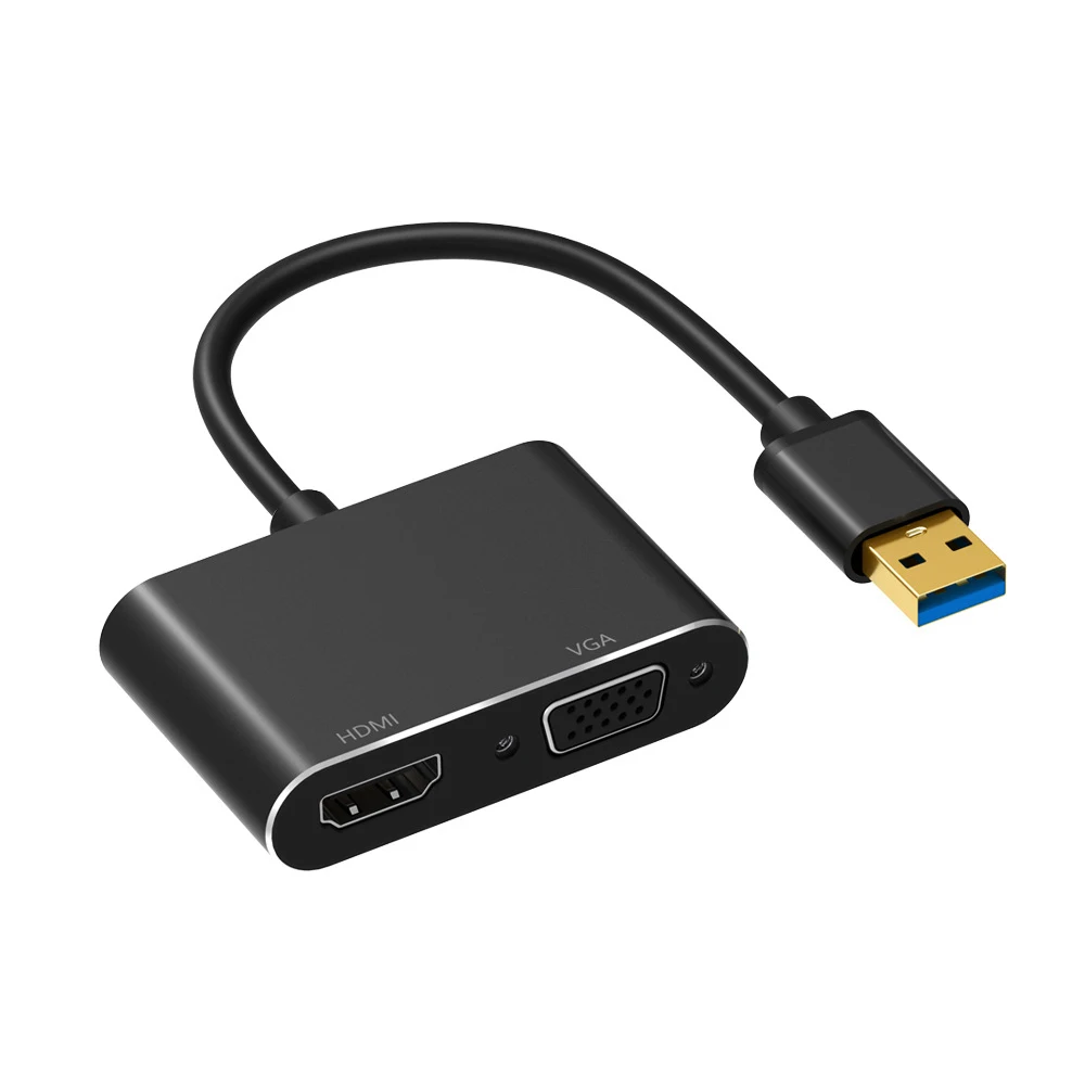 USB 3,0-HDMI VGA 1080P HD 2 в 1 концентратор конвертер для ноутбука HDTV проекторы мониторы HDMI VGA синхронизация выход для Windows7/8/10 - Цвет: Black